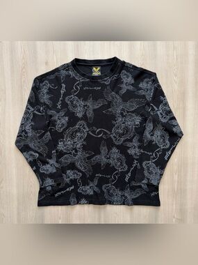 Vintage Avirex Sleeve Japan Style Dragon Eagle Black AOP Thermal Sz 2X